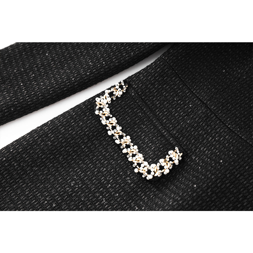 Collar Beaded Decoration Long Sleeves Slimming Dresses