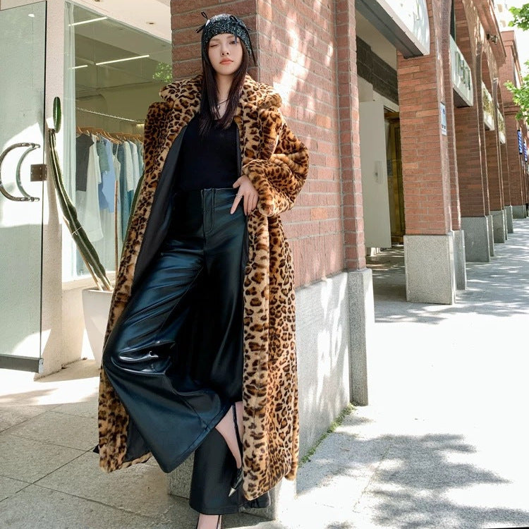 Fur Imitation Leopard Print Rabbit Super Coats