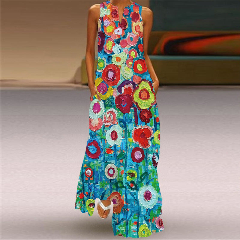 Vintage Printed Long Dress Collar Sexy Dresses