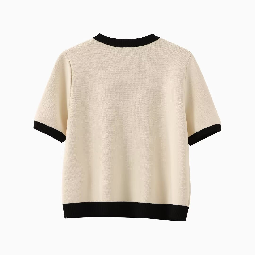 Women's Fashion Color Contrast Round Neck Sleeve Knitwear
