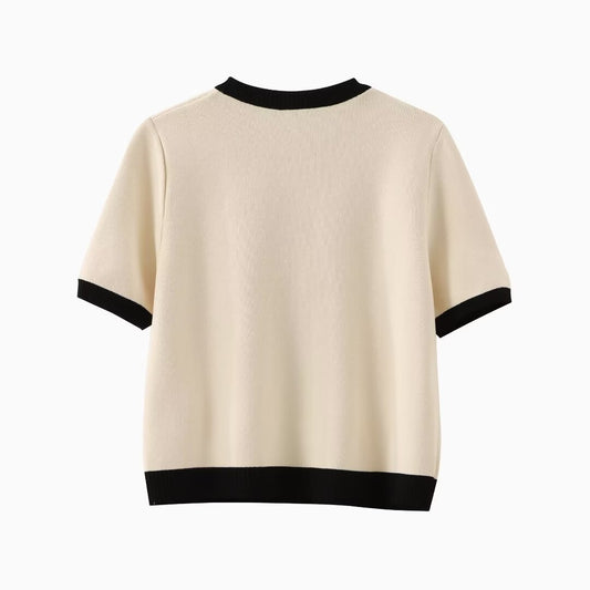Women's Fashion Color Contrast Round Neck Sleeve Knitwear