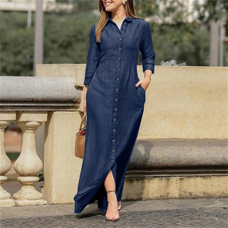Women's Elegant Fashion Unisex Style Long Sleeve Lapel Solid Color Dresses