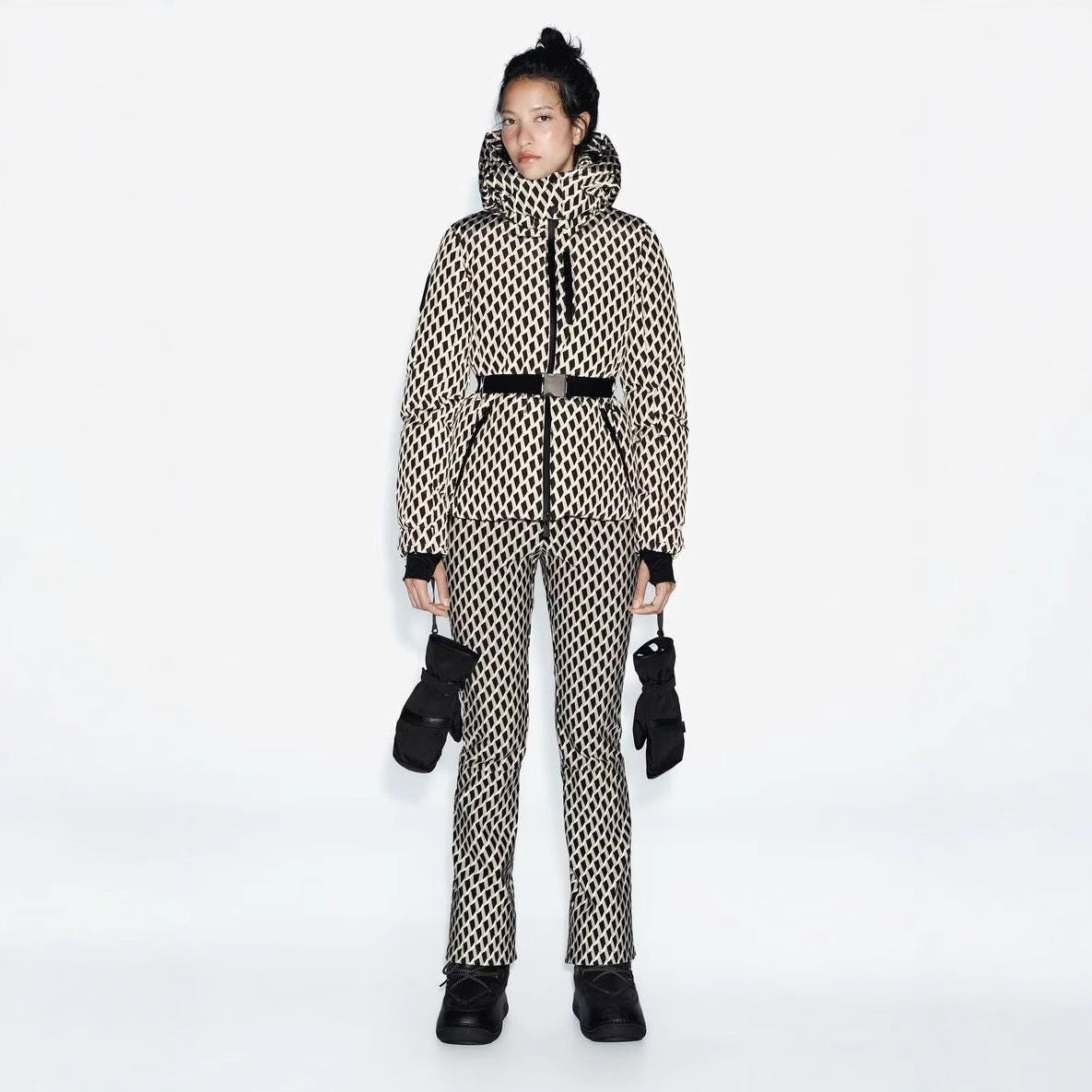 Women's With Belt Down Cotton Hooded Windproof Coats