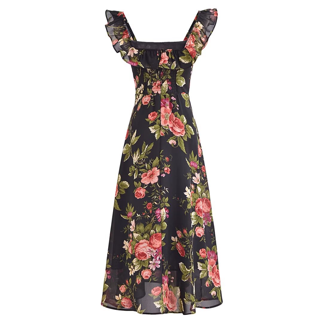 Women's Side Split Cinched Mid-length Dress French Style Retro Dresses