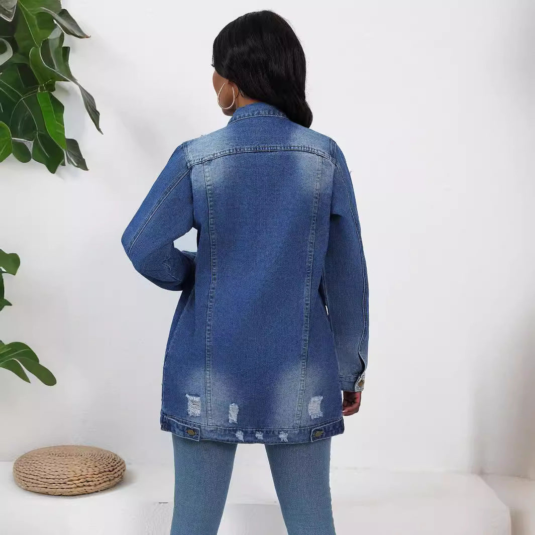 Women's Graceful Slouchy Long-sleeved Ripped Denim Jackets