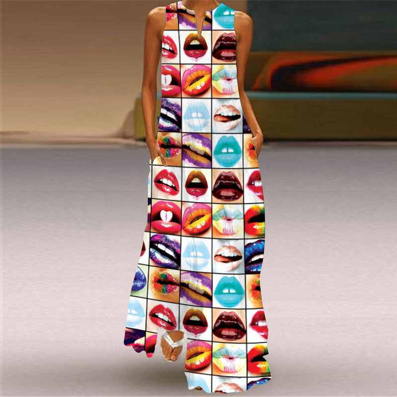 Vintage Printed Long Dress Collar Sexy Dresses