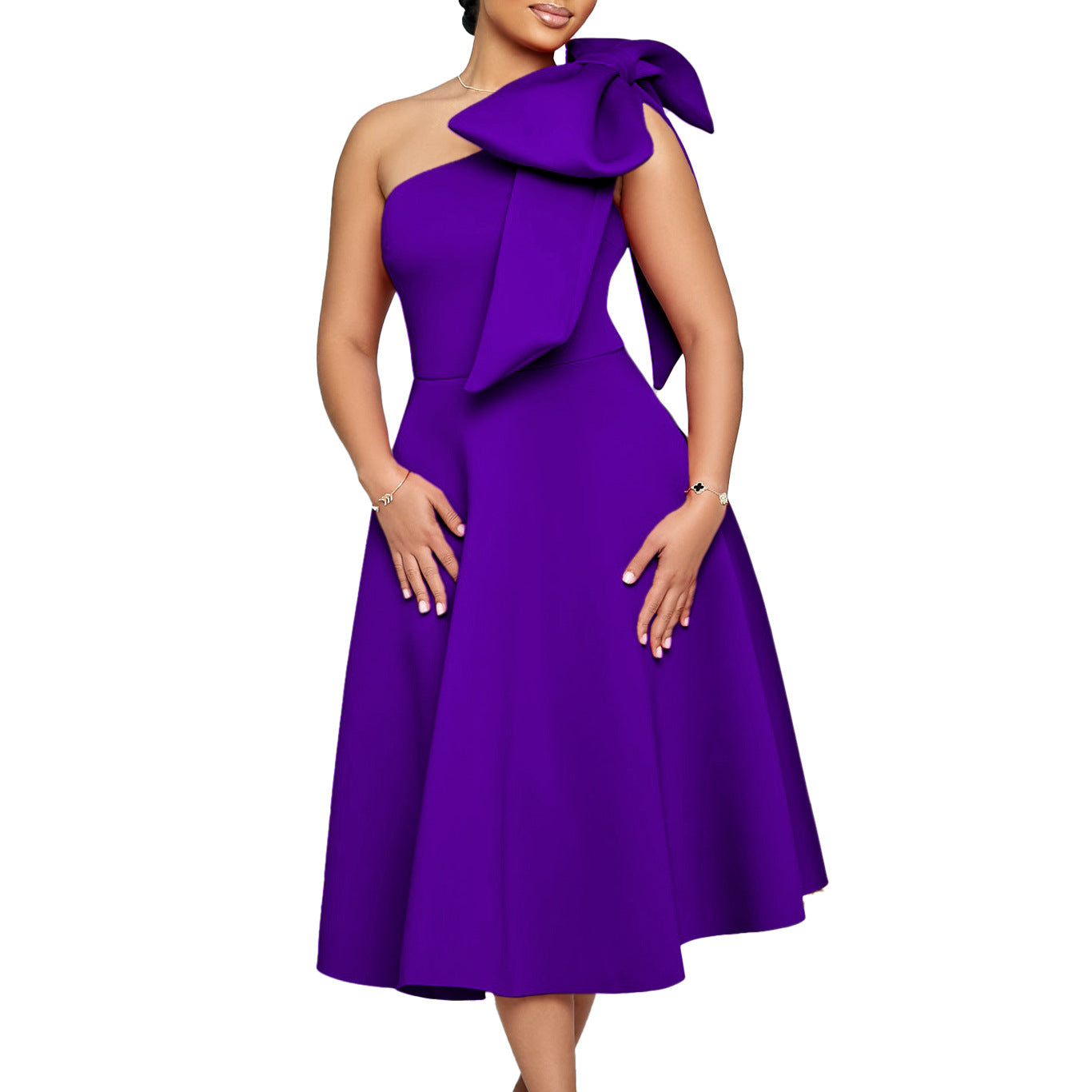 Women's Summer Fashion Oblique Shoulder Bow Banquet Dresses