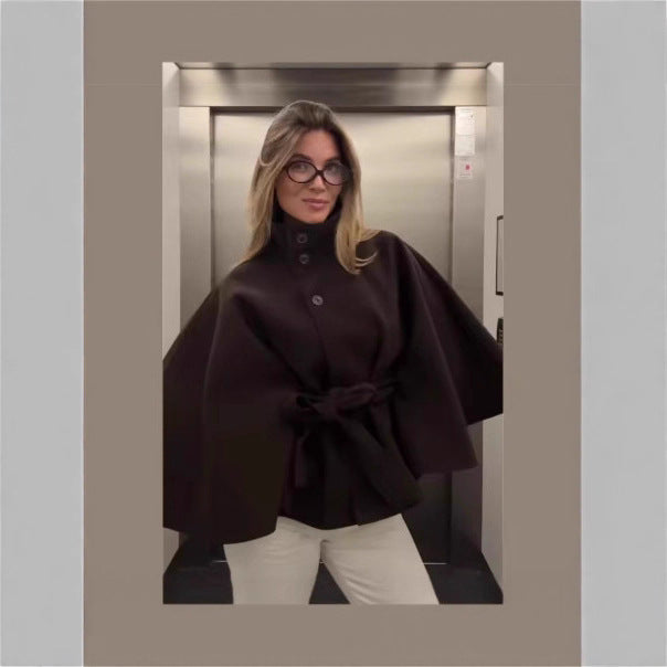Women's High Quality Woolen Fashion Stand Collar Coats