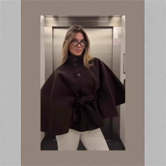 Women's High Quality Woolen Fashion Stand Collar Coats