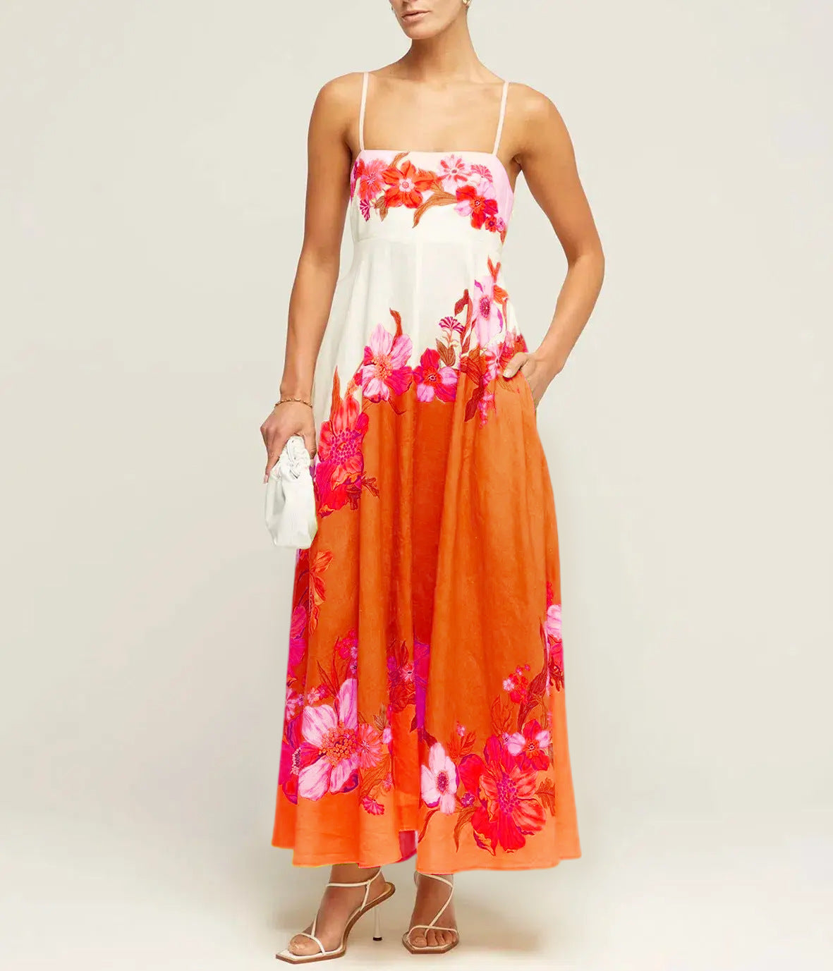 Women's Sling Temperament Printed High Waist Big Dresses