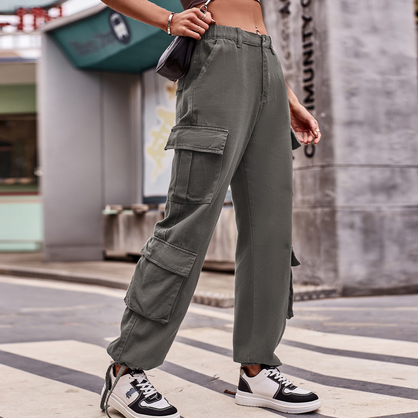 Women's Loose Drawstring Design Denim Overalls Casual Jeans
