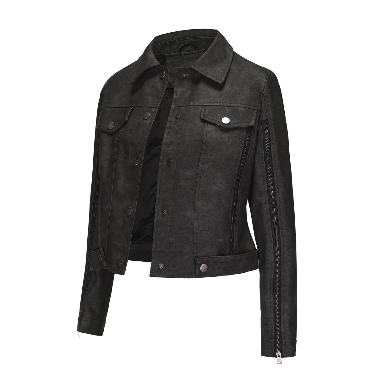 Women's Fashion More Than Zipper Decorations Motorcycle Long-sleeved Popular Jackets