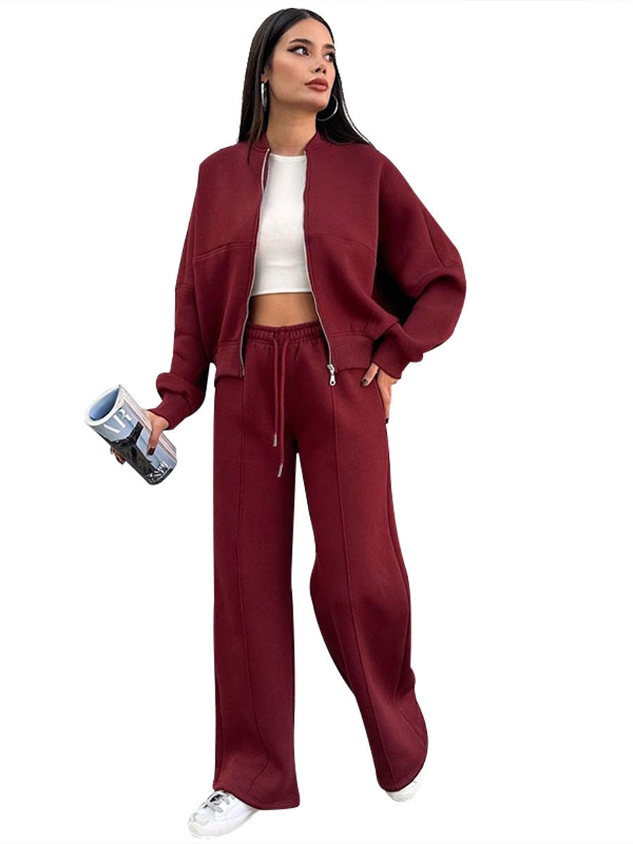 Women's Solid Color Zipper Fashion Casual Straight Suits
