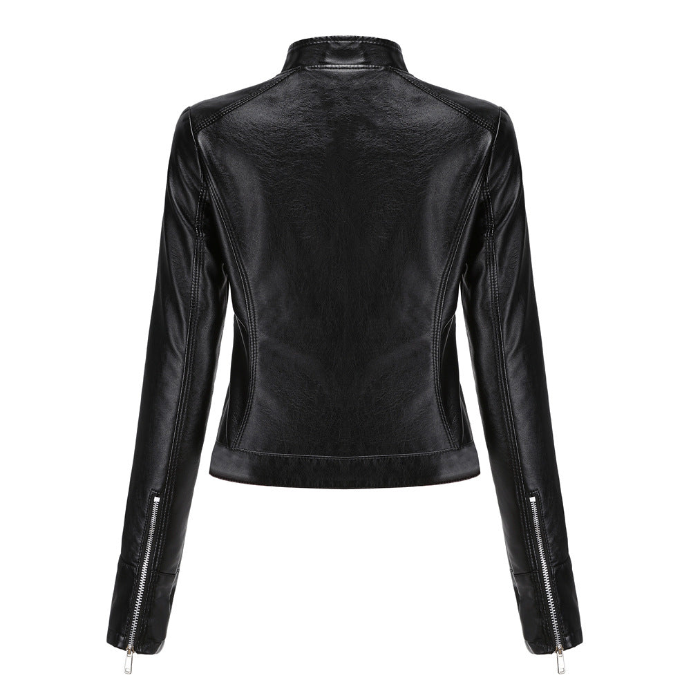 Women's Leather Stand Collar Lady Thin Jackets