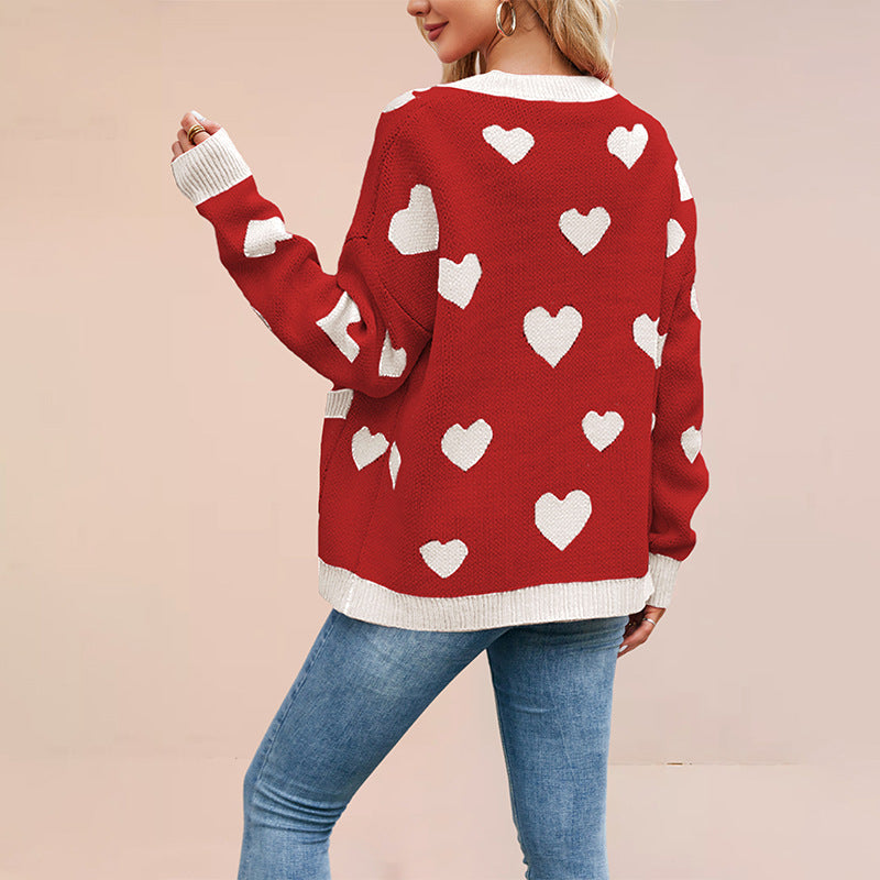 Women's Valentine's Day Love Peach Knitted Pocket Sweaters