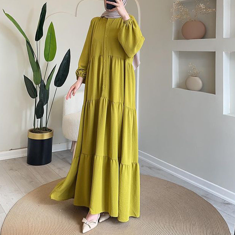 Women's Long Sleeve Single-breasted High Waist Stitching Dresses