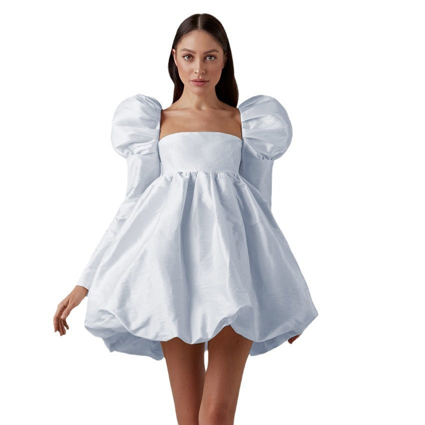 Women's Elegant Puff Sleeve Sexy Satin Party Dresses