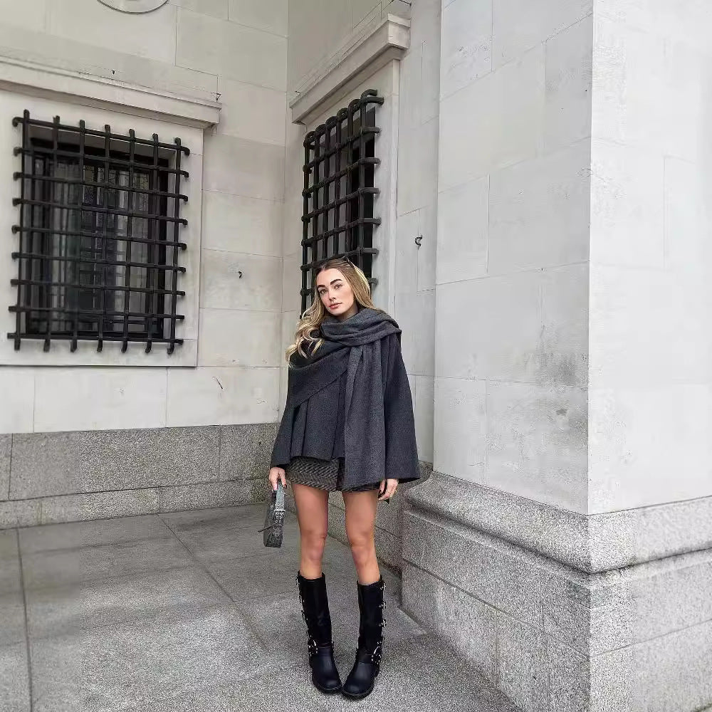 Women's Cool Elegant Asymmetric Scarf Knitted Coats