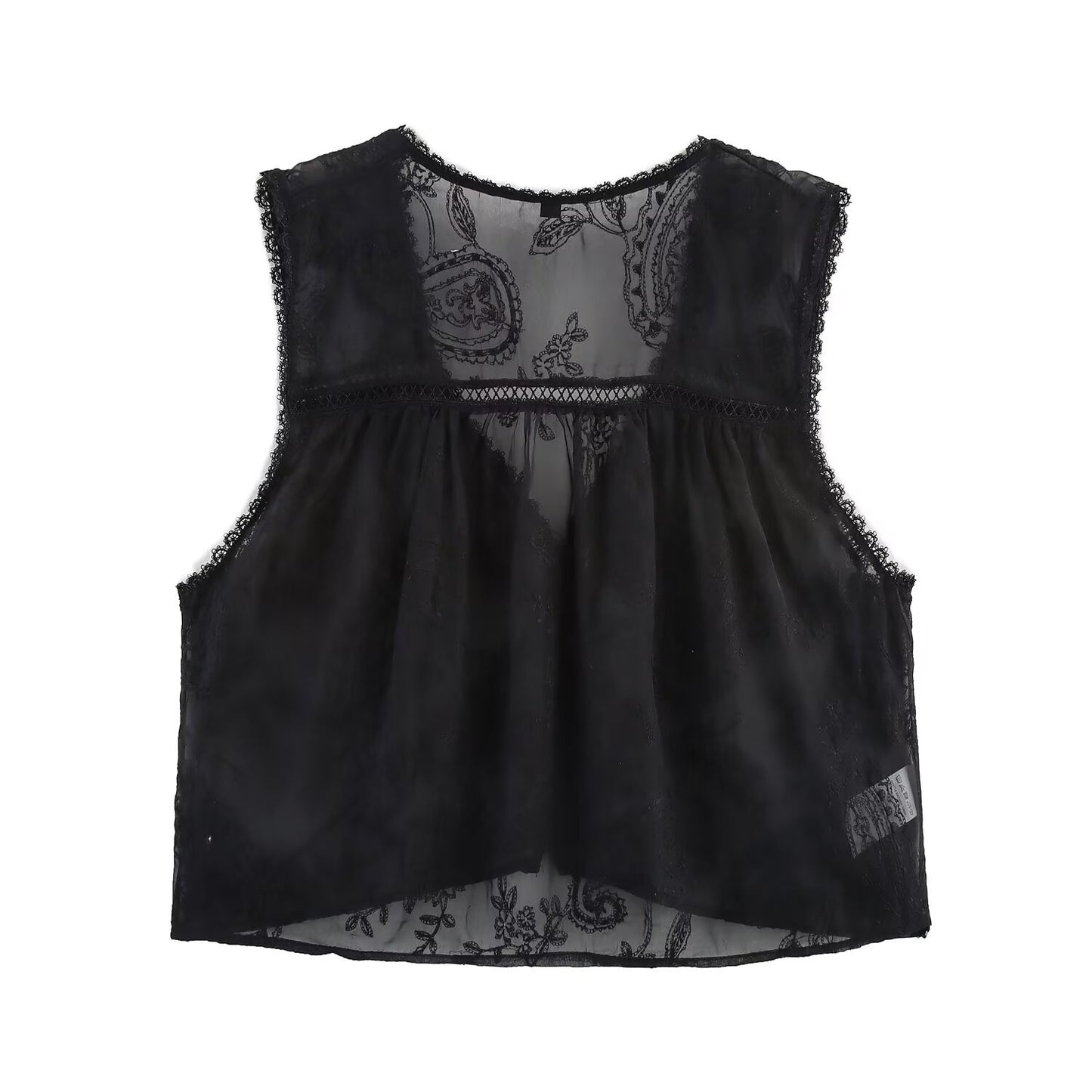 Women's Fashion Vertical Lace Embroidered Decorative Sleeveless Vests