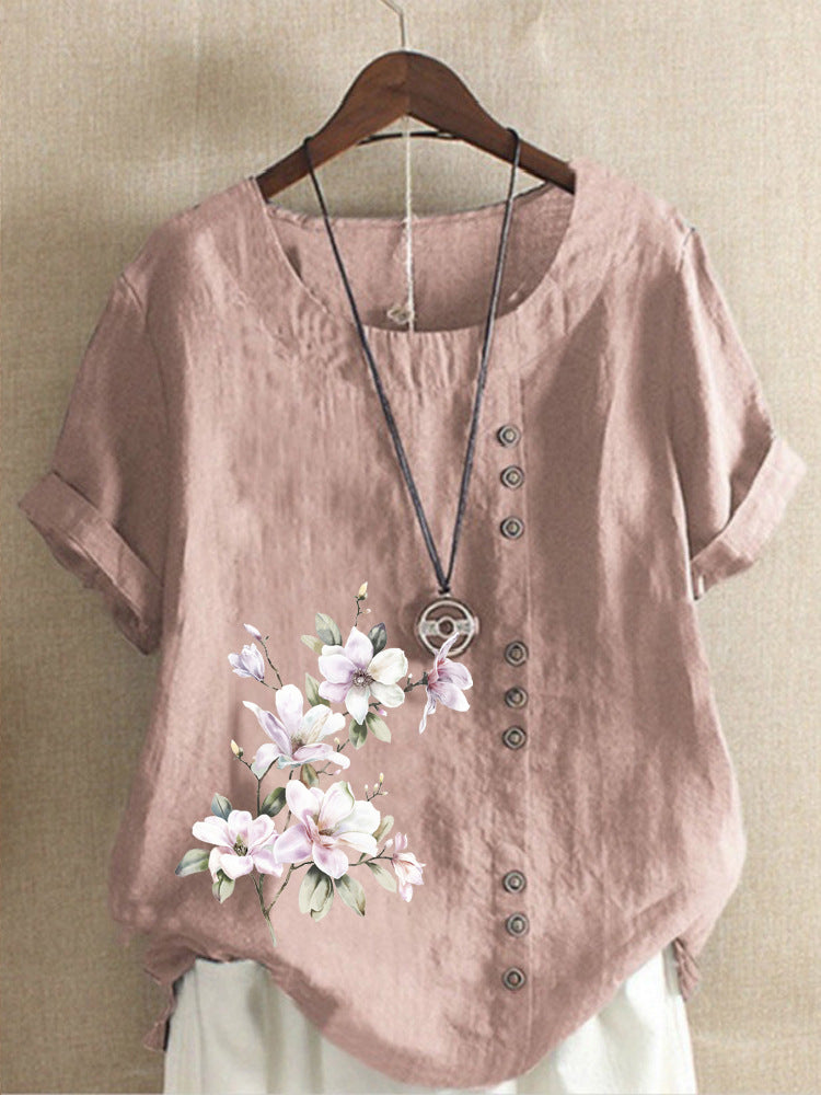 Women's Autumn Retro Cotton Linen Printed Loose Casual Shorts