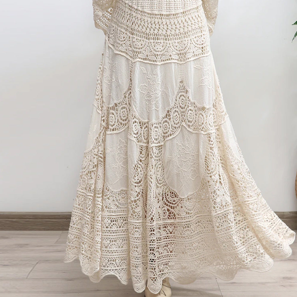 Crocheted Hollow Pure Cotton An Embroidered Summer Vacation Large Skirts