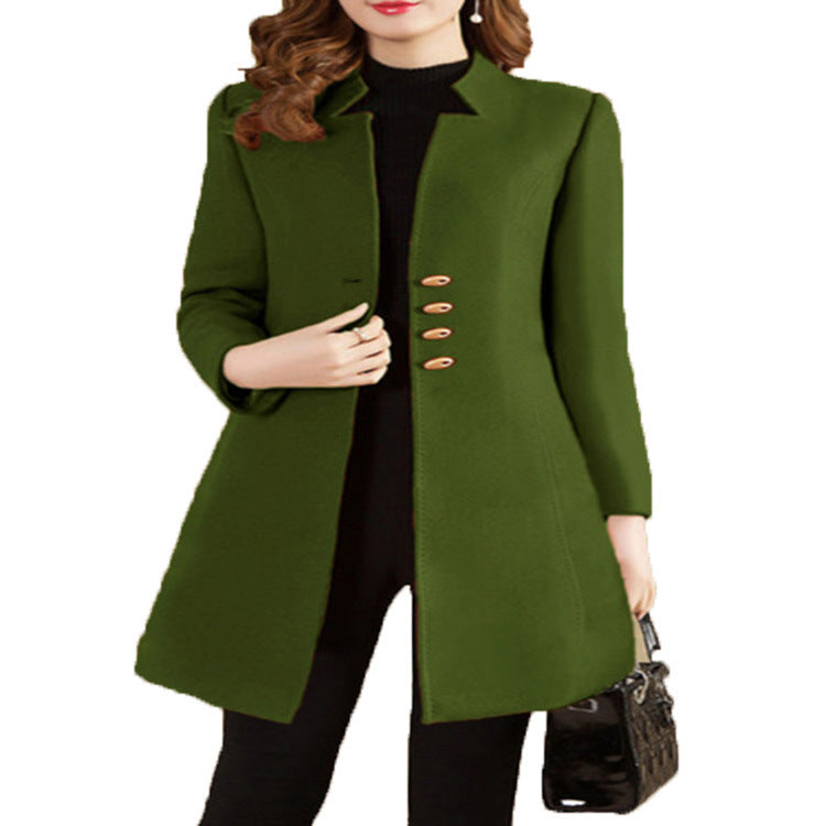 Women's Woolen Mid-length Korean Solid Color Overcoat Coats