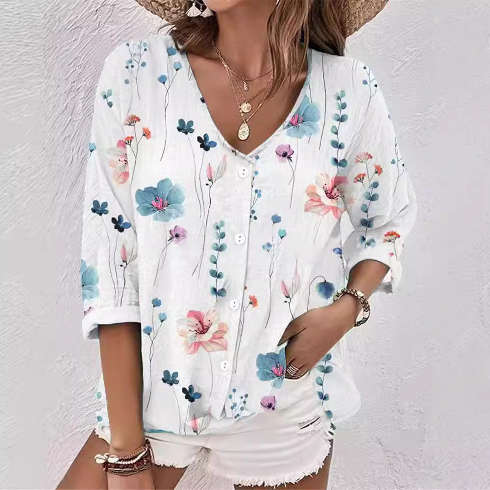 Women's Buttons Chiffon Printed Long Sleeve Cardigans