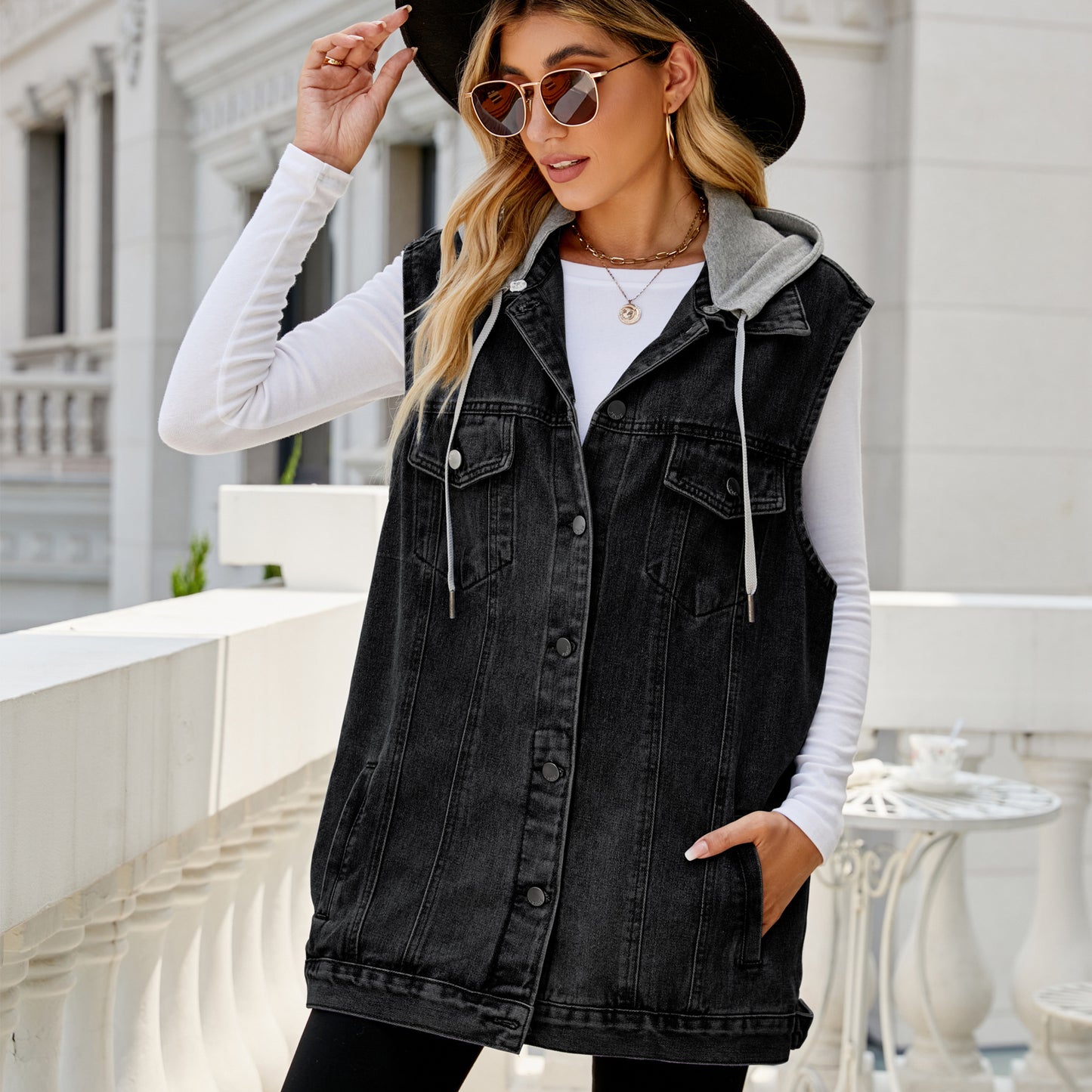 Women's Spring Classic Washed Denim Waistcoat Vests