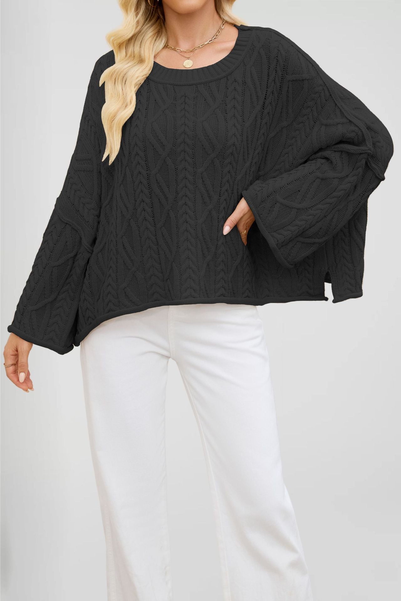 Women's Glamorous Cable Loose-fitting Solid Color Sweaters