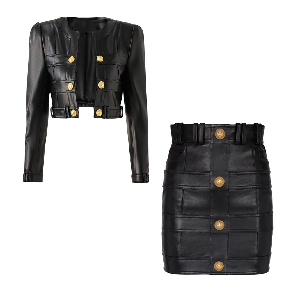 Stitching Small Round Neck Padded Shoulder Jackets