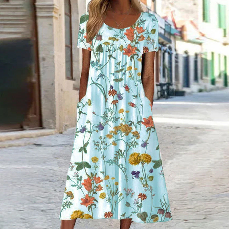 Women's Loose Comfortable Sleeve Printed Dress Bohemian Shorts