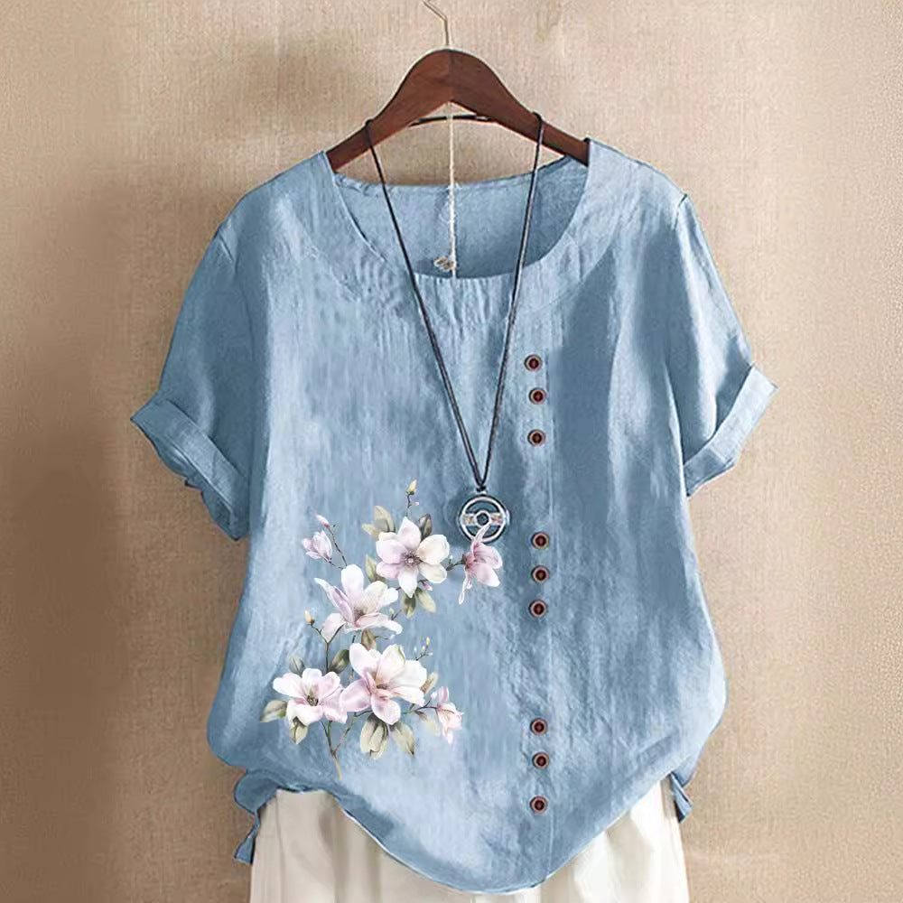 Women's Autumn Retro Cotton Linen Printed Loose Casual Shorts