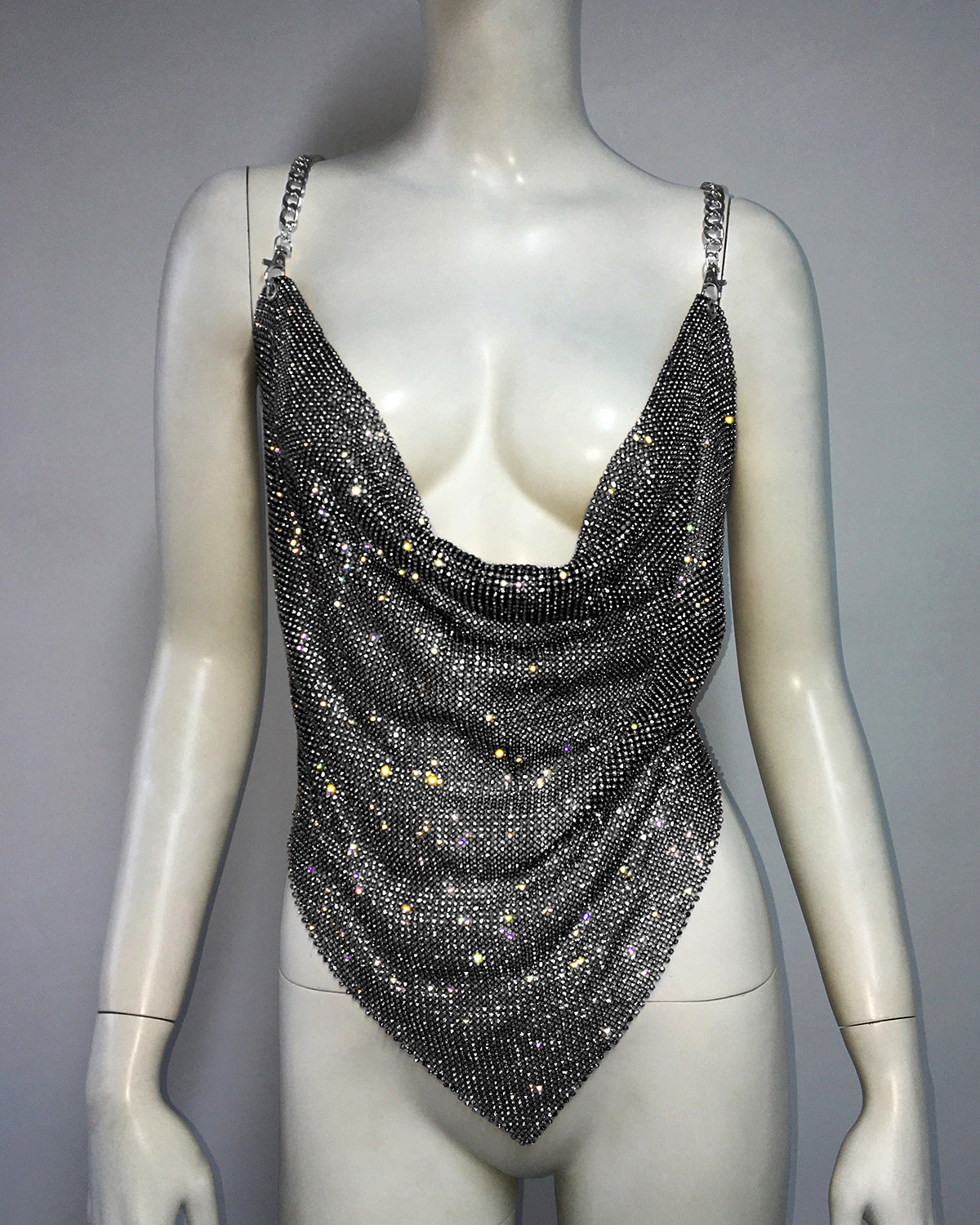 Personality Metal Rhinestone Sling Basic Nightclub Tops