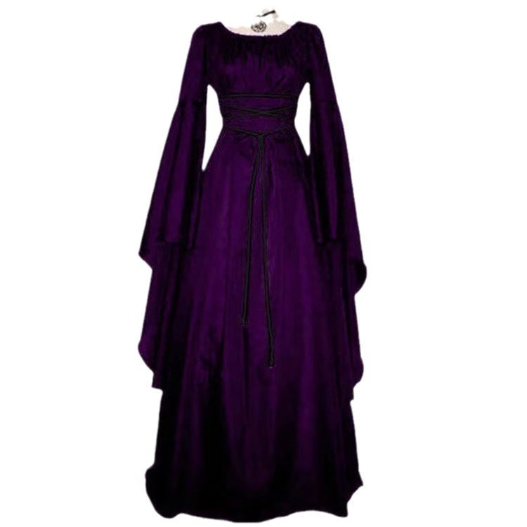 Long Sleeve Antique Style Solid Color Halloween Dresses