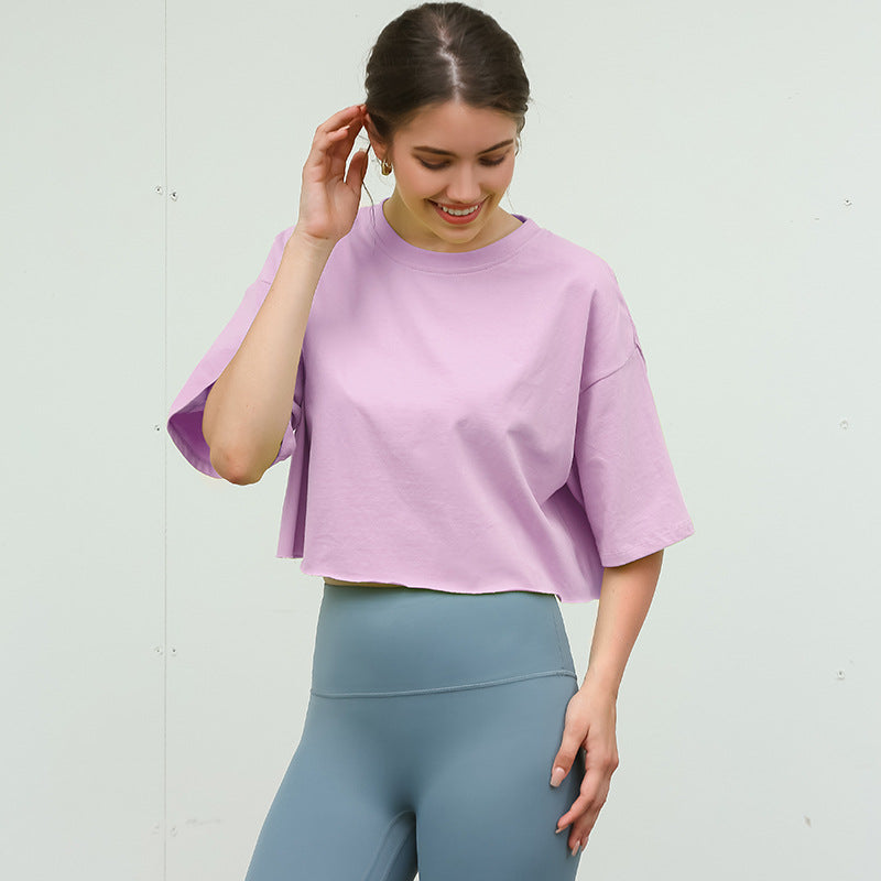 Women's Hot Short-sleeved T-shirt Summer Pure Cotton Solid Color Navel Blouses