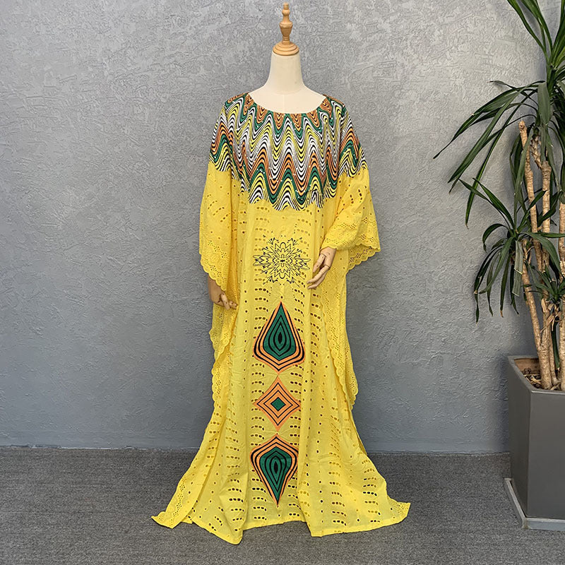 Women's African Cotton Hollow Embroidered Fashion Wear Dresses