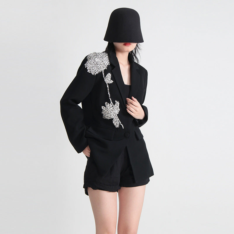 Women's Elegant Beaded Three-dimensional Flower Stitching Loose Blazers