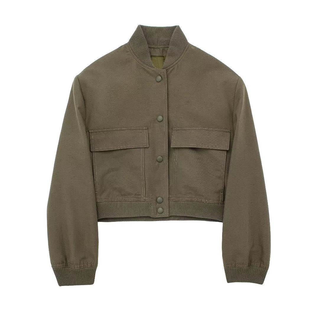 Women's Large Pocket French Solid Color Single-breasted Uniform