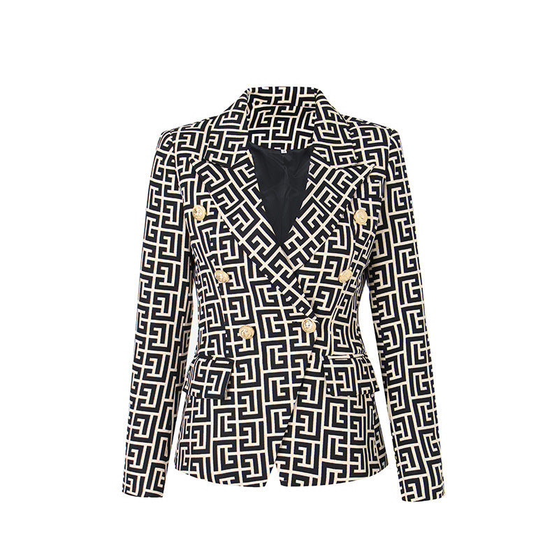 White Swastika Pattern Slim Fit Small Blazers