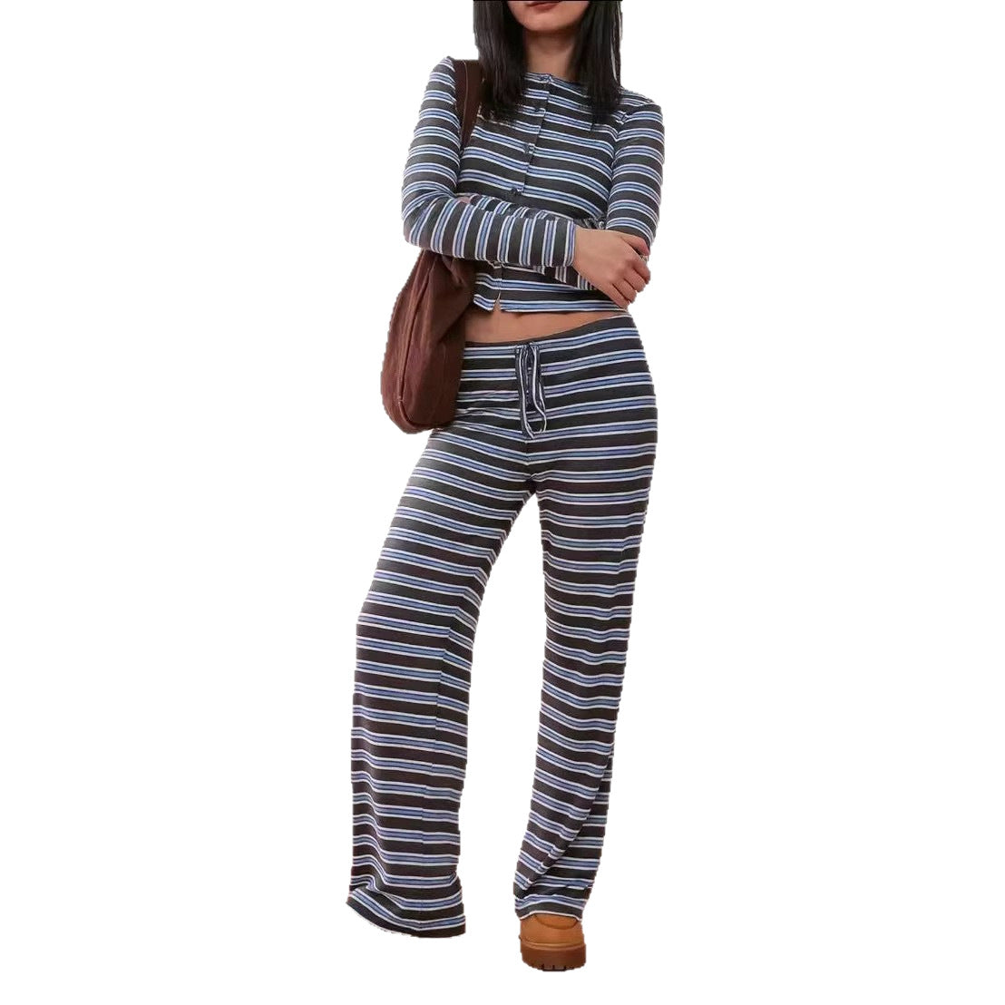Women's Comfort Striped Single-breasted Long Sleeve Trousers Fashion Casual Suit