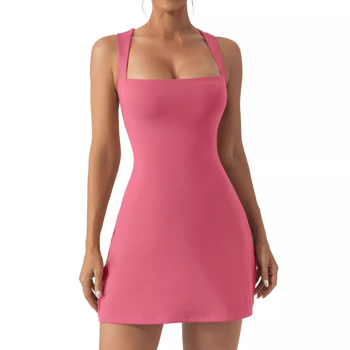 Fashion Solid Color Shoulder Strap Tight Dresses