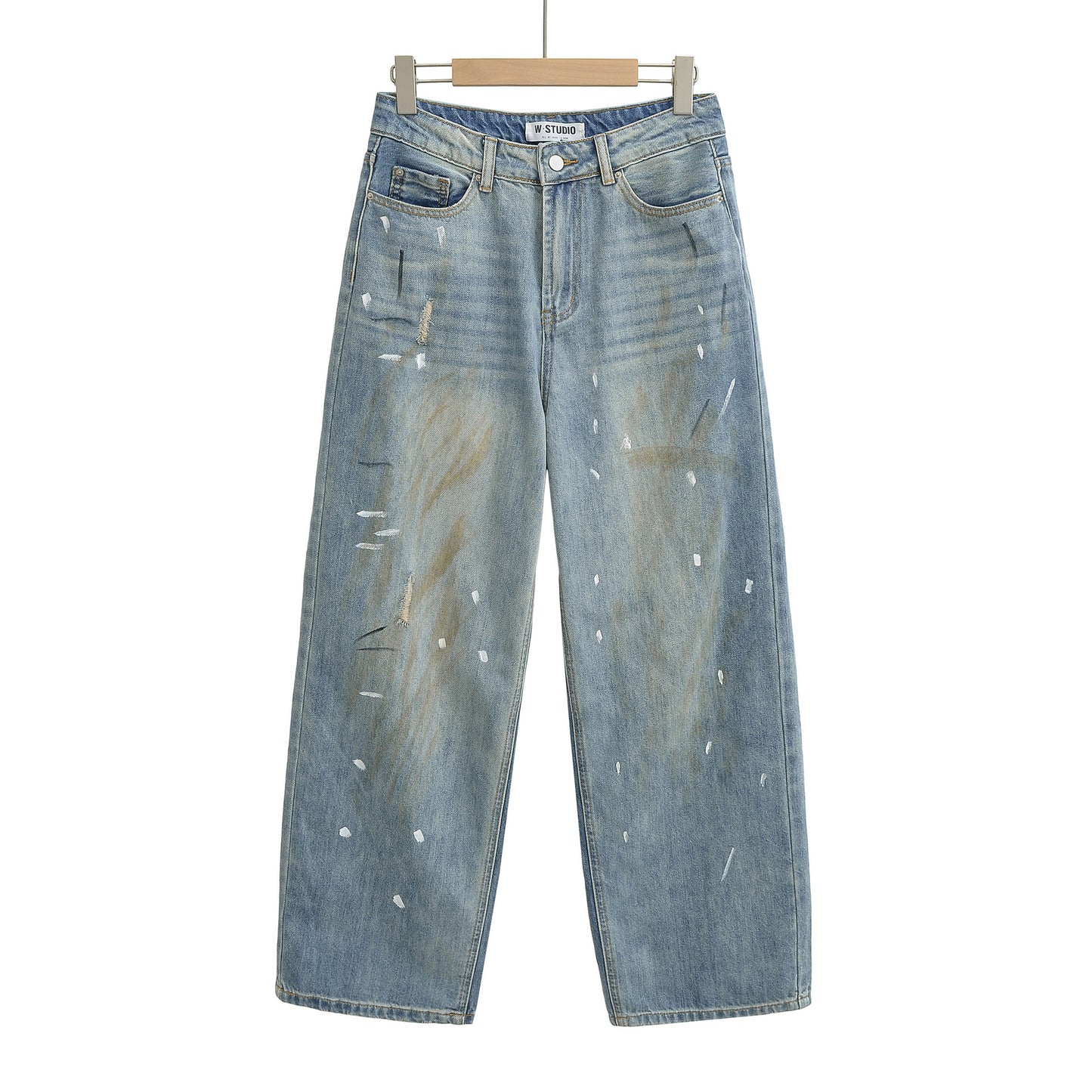 Women's Waist Loose Ripped Distressed Wide Leg Summer Jeans