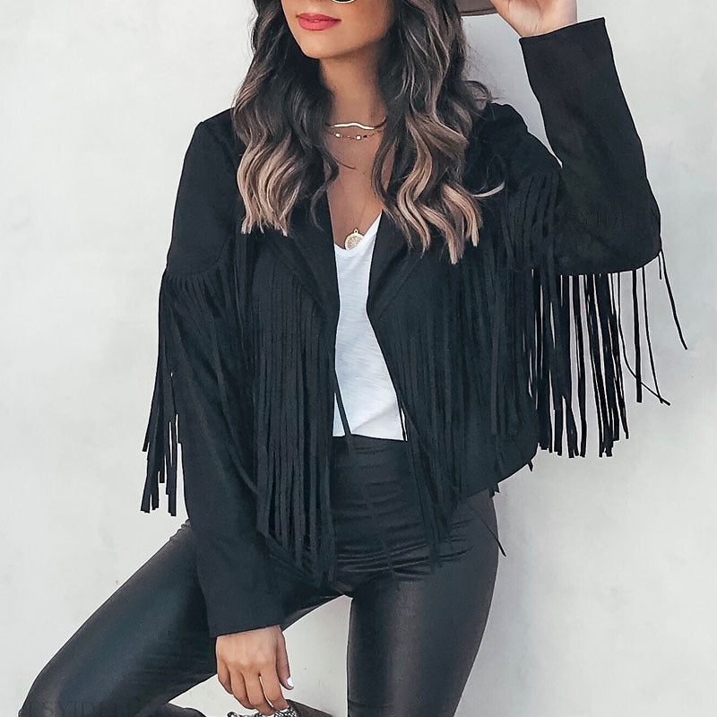 Women's Leather Suede Elegant Lapel Tassel For Coats