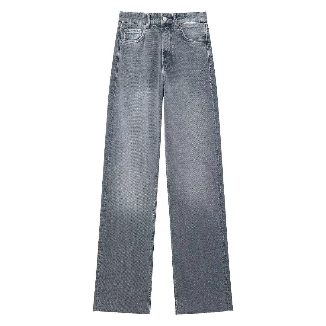 Women's Fashion Casual High Waist Straight Wide Jeans