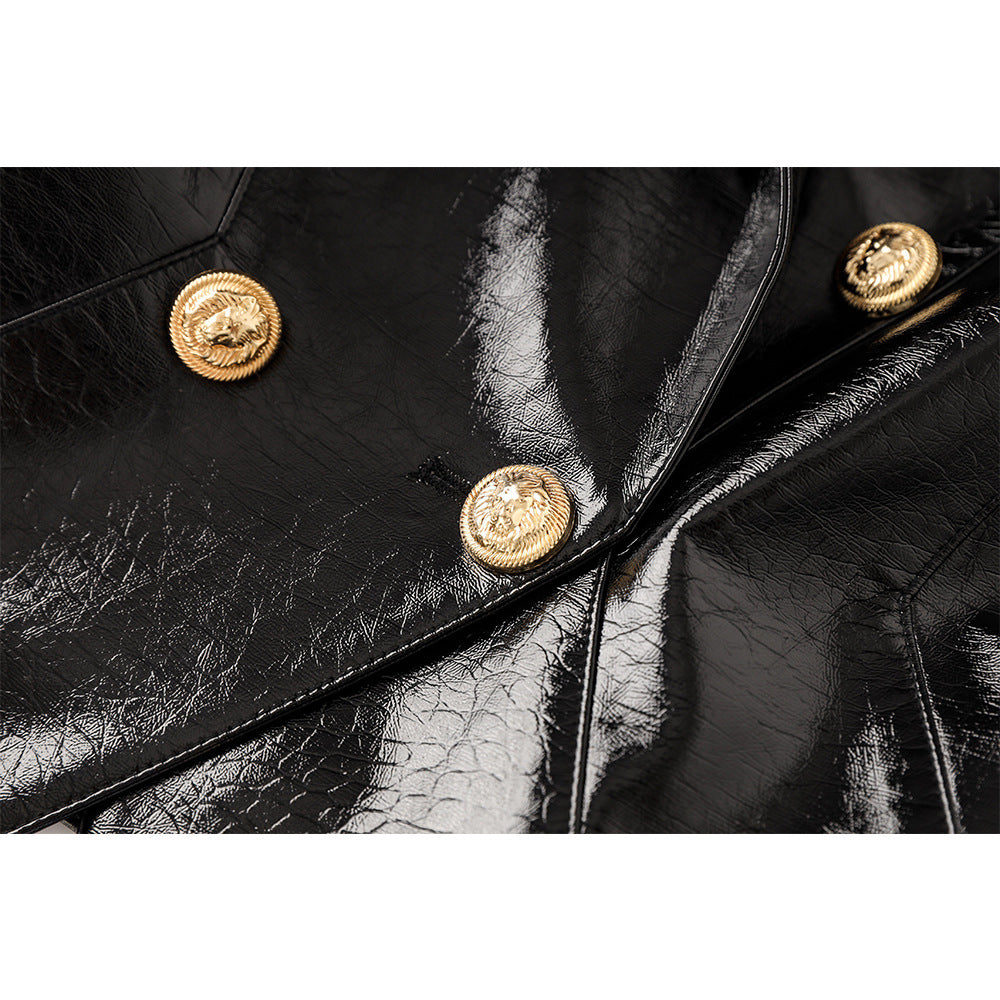 Leather Glossy Shrug Slim Fit Small Blazers