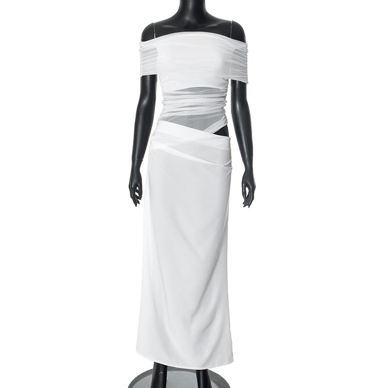 Women's Autumn Mesh Irregular Pleated Dress Dresses