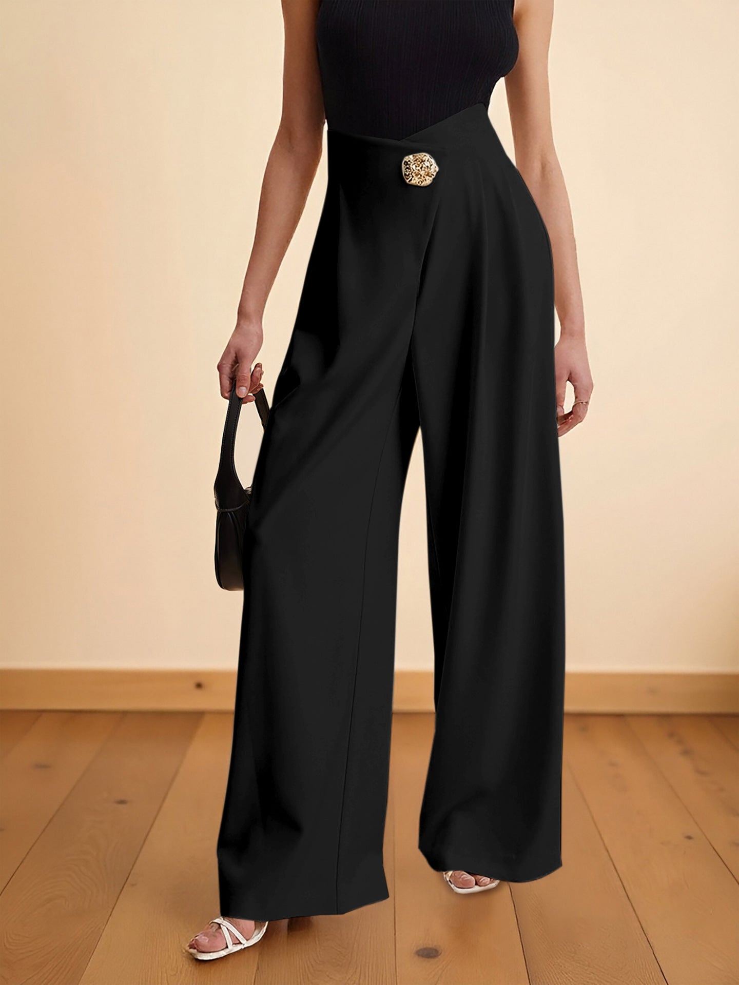 Women's Waist Wide Leg Irregular Cinched Pockets Pants
