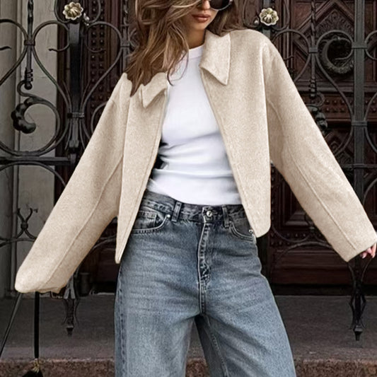 Women's American Woolen Lapel Retro Solid Color Coats
