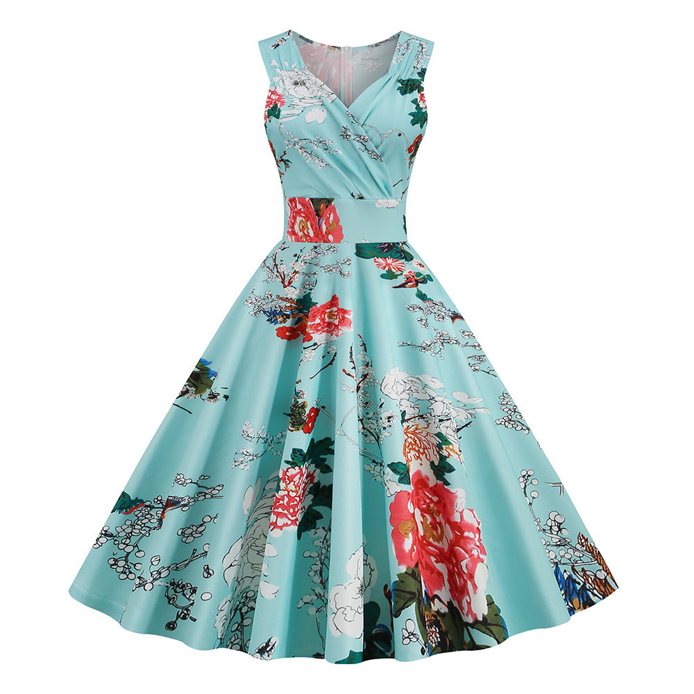 Women's Hepburn Style Vintage Printed Dress Dresses