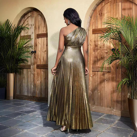 Backless Pleated High Waist Side Zipper Large Dresses
